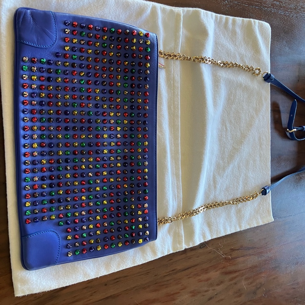 Christian Louboutin Multicolor Studded Blue Shoulder Bag - Picture 4 of 13